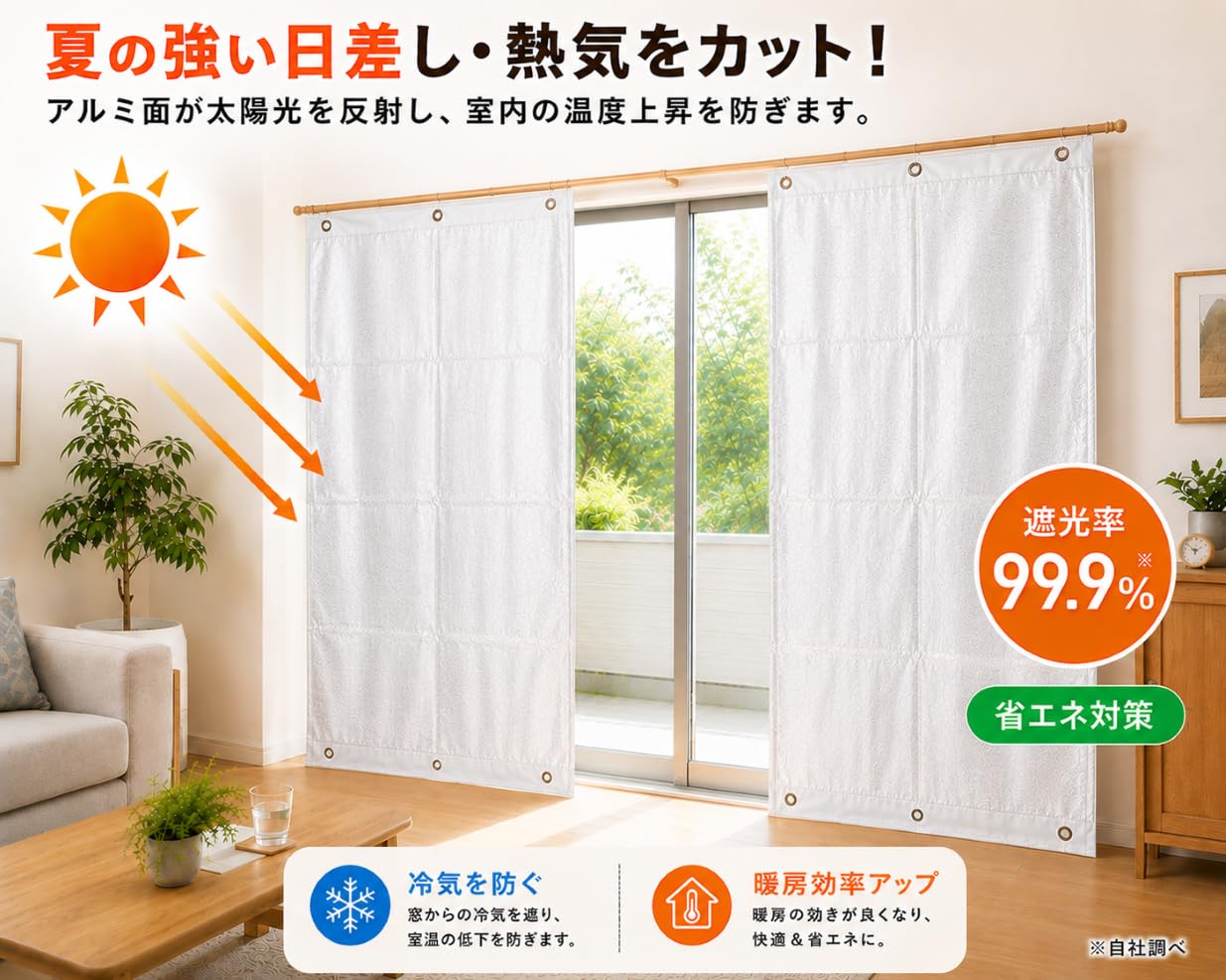 Amazon｜アルミ断熱・遮光カーテン2枚組 【カーテンレールに簡単取付